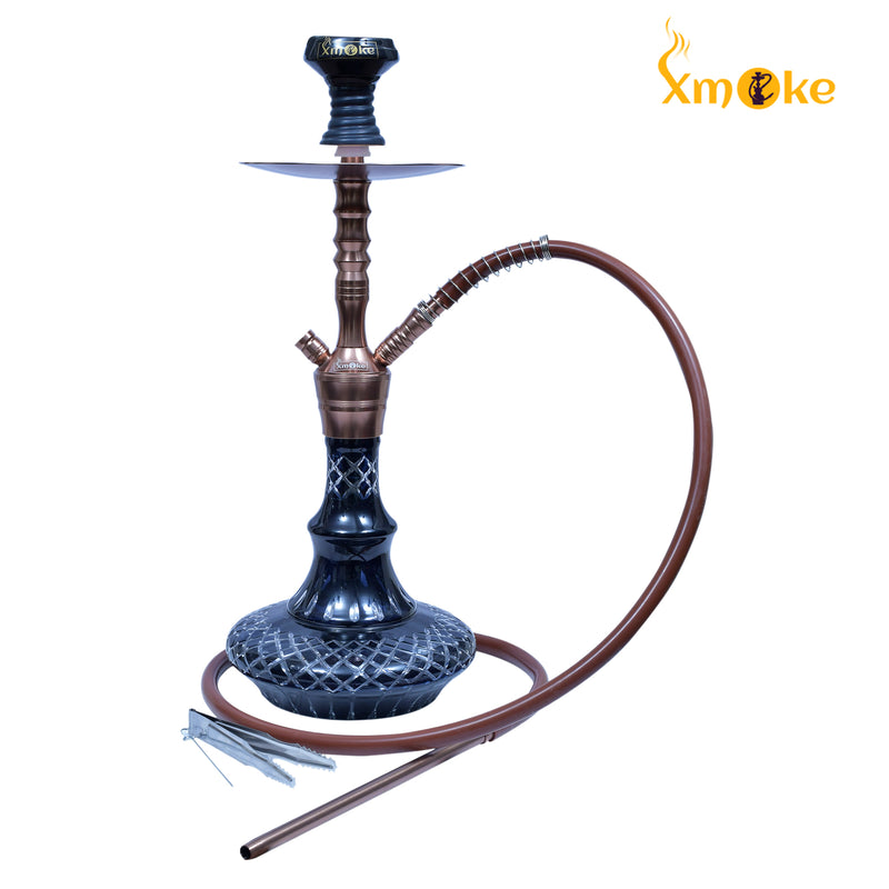 Xmoke Noor Hand cut Crystal Glass Hookah with Silicone Hose & Ceramic Chillum (Bowl) (Mix Color)
