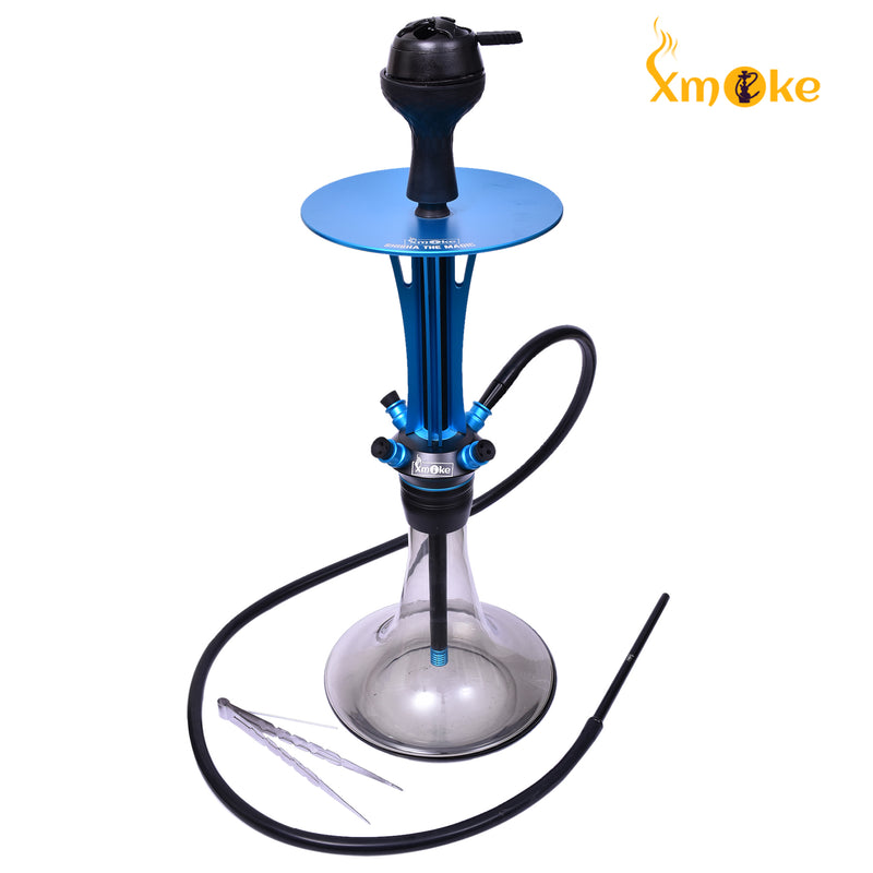 Xmoke Magic Four Adapter Revolving Hookah with Silicone Hose, Bowl & Kaloud (Blue Color) 