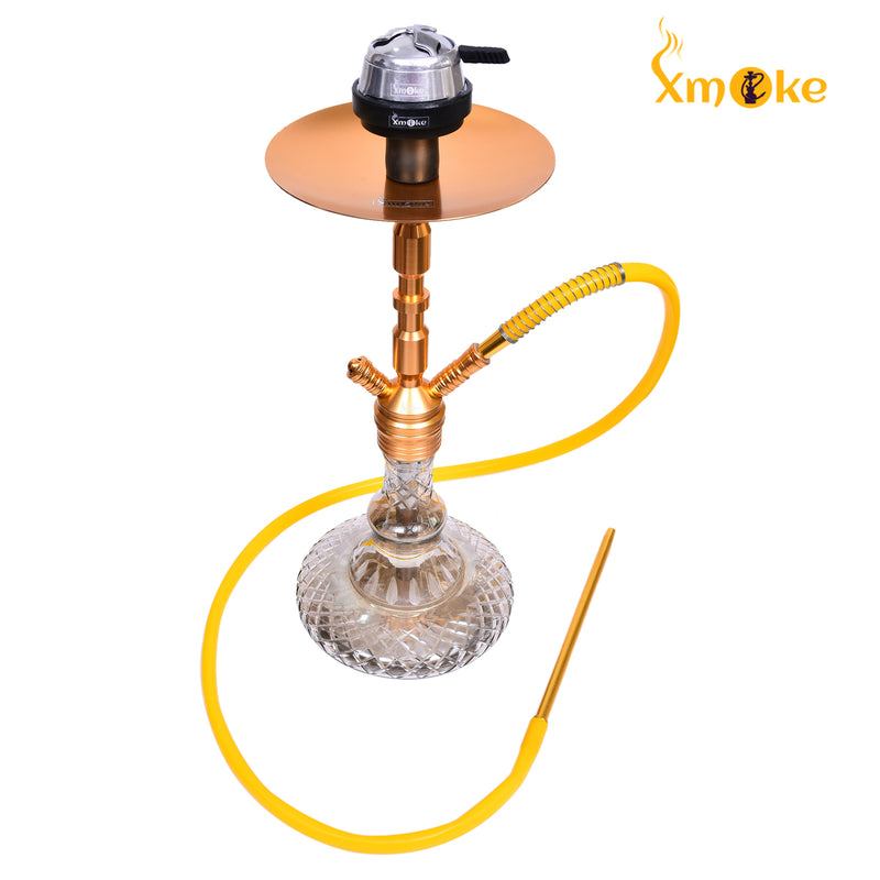 Xmoke KEF Hookah / Shisha with Silicone Hose, Silicone Chillum (Hookah Bowl) & Mukhbar (Gold Color)