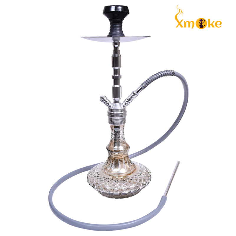 Xmoke KEF Hookah / Shisha with Silicone Hose, Silicone Chillum (Hookah Bowl) & Mukhbar (Silver Color)