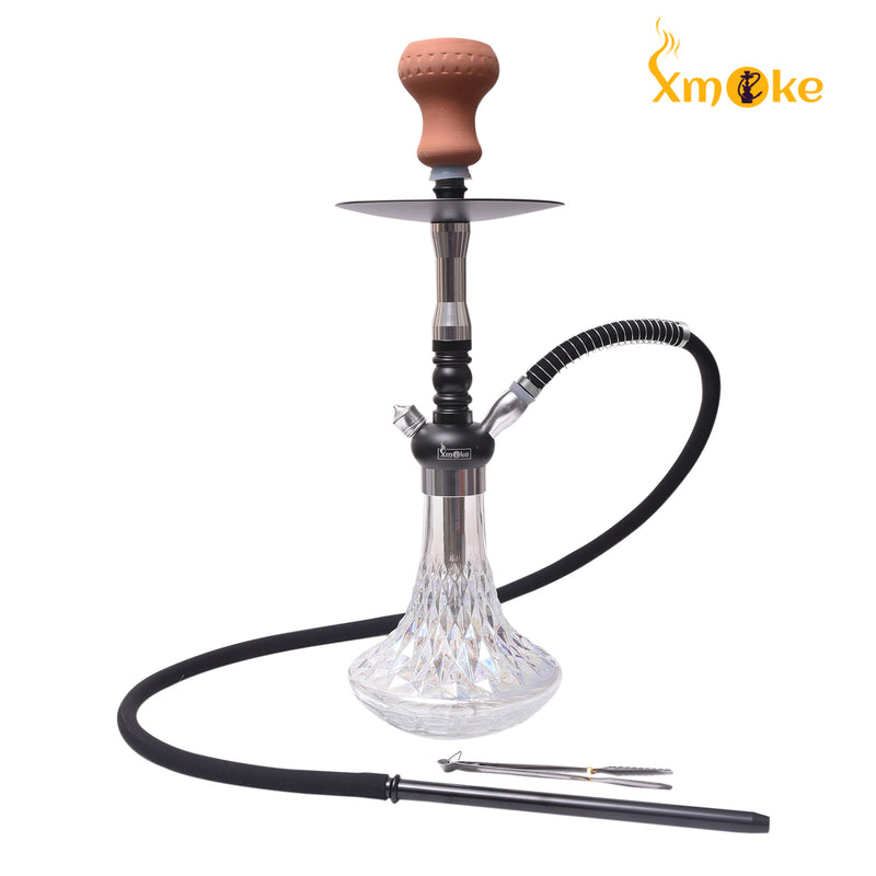 Xmoke Aladdin Cut Glass Hookah with Silicone Hose (Silver Color)