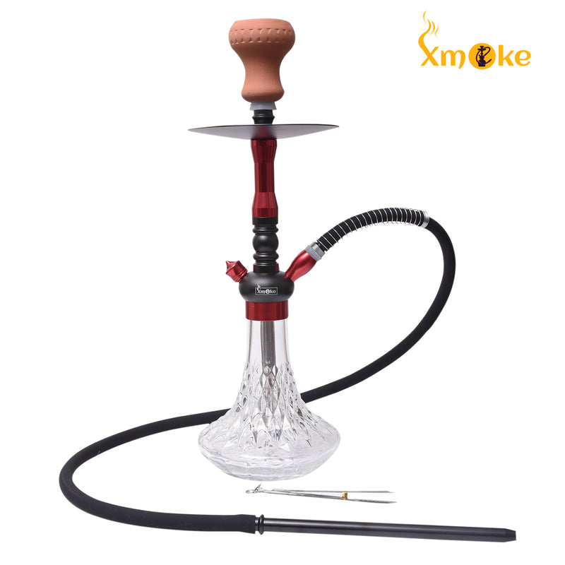 Xmoke Aladdin Cut Glass Hookah with Silicone Hose (Red Color)