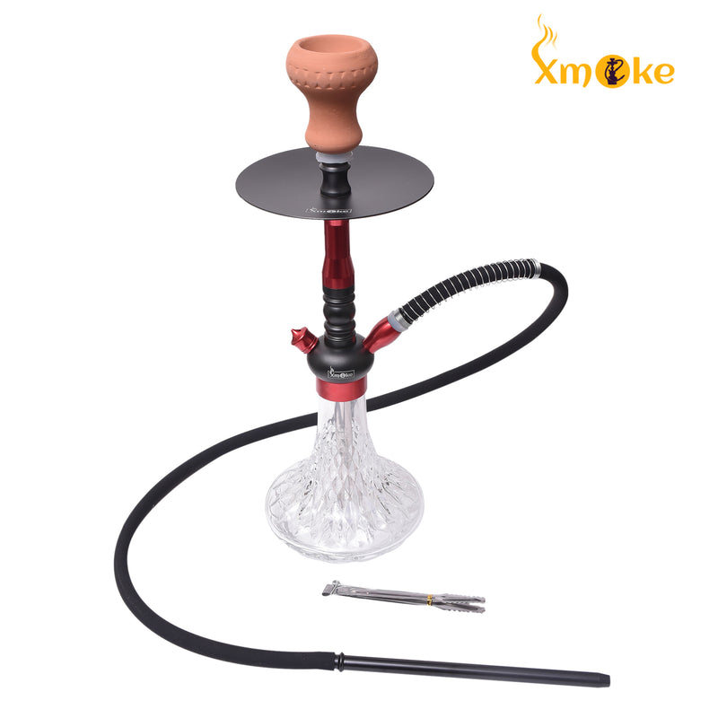 Xmoke Aladdin Cut Glass Hookah with Silicone Hose (Red Color)