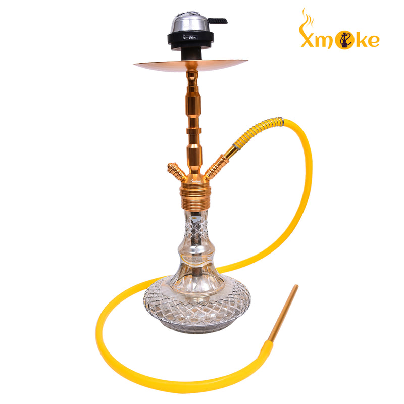 Xmoke KEF Hookah / Shisha with Silicone Hose, Silicone Chillum (Hookah Bowl) & Mukhbar (Gold Color)